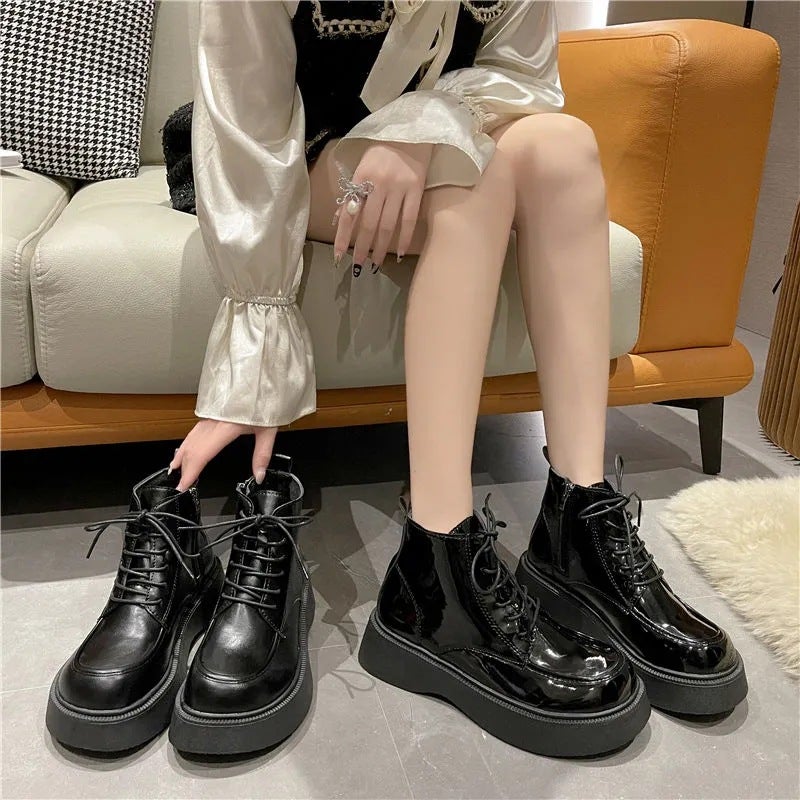 Explosions Generation-Order After Communication-Martin Boots Rubber Round Head Pu Heel (3-5Cm) Boots Platform Bottom - Image 5